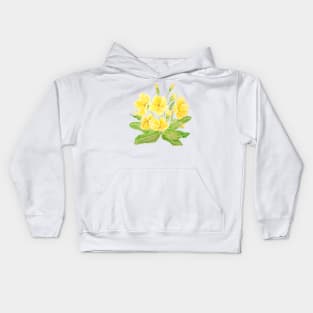 yellow Primula flowers  watercolor painting Kids Hoodie